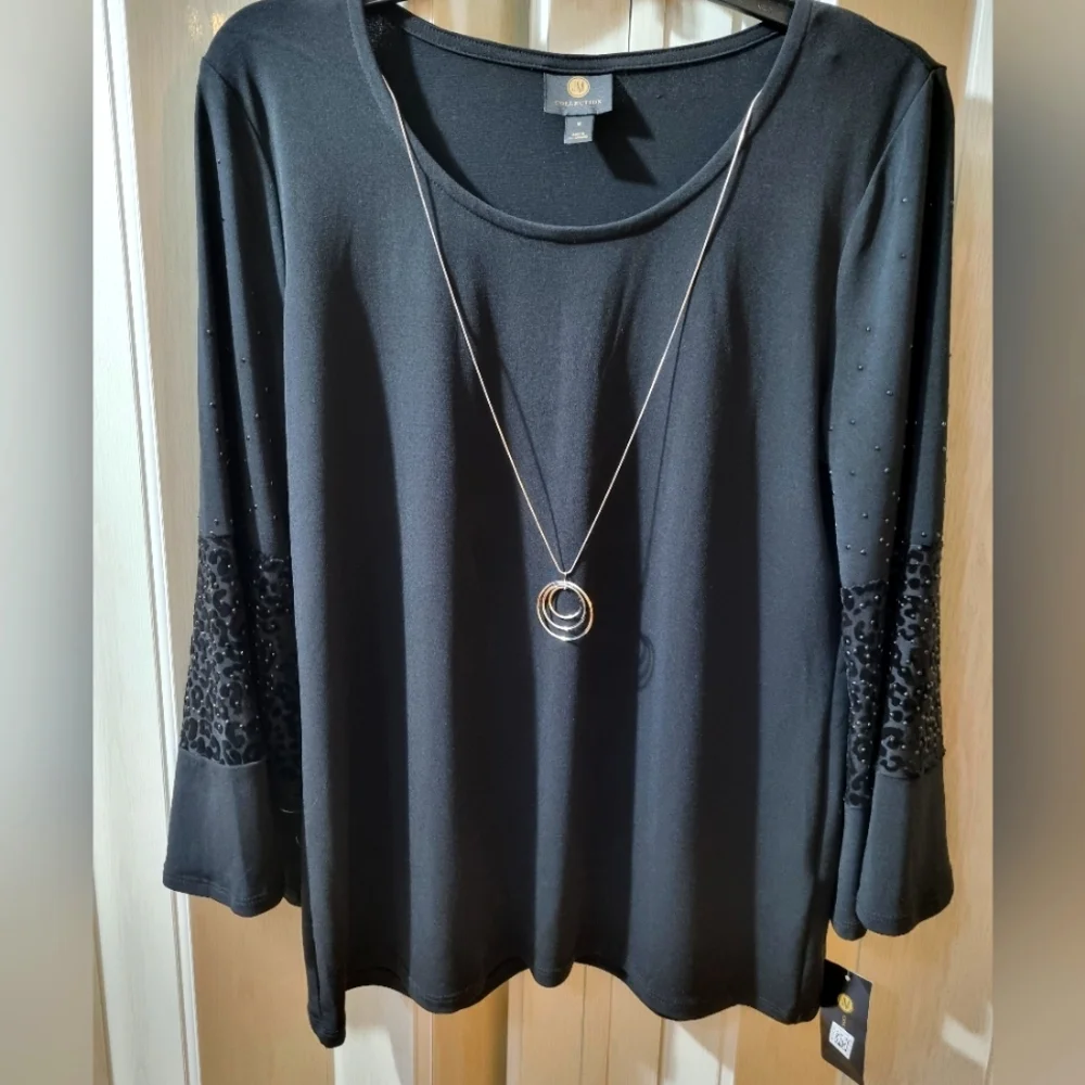 JM Collection women's blouse black, long sleeves, New With Tag Size M - Picture 1 of 10